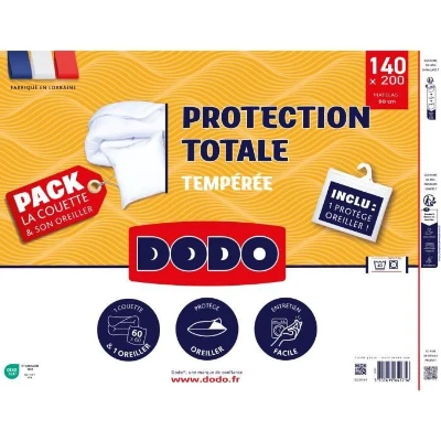 Pack couette 200x200 cm + 2 oreillers 60x60 cm + 2 proteges oreiller 60x60 cm - garnissage 100% Polyester - 350g/m² - blanc - DODO