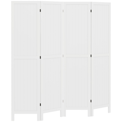 HOMCOM Biombo de Madeira 4 Painéis Dobrável 160x170 cm Branco