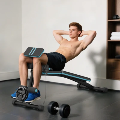 HOMCOM Banco de Musculación Plegable con Respaldo Regulable Extensión de Pierna Cojín de Predicador Banda 160x54x106 cm Negro