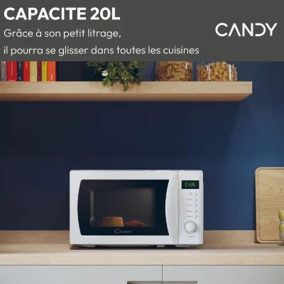 Micro-ondes Candy Idea CMWA20SDLW 700W Digital 20L Blanc - Fonction Décongélation - 5 Niveaux de Puissance - 8 Menus Automatiques