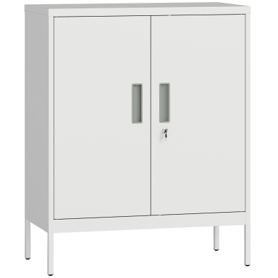 HOMCOM Steel Office Cabinet – 2 Adjustable Shelves, Lock & 2 Keys, White, 31.5x15.7x39.4 in