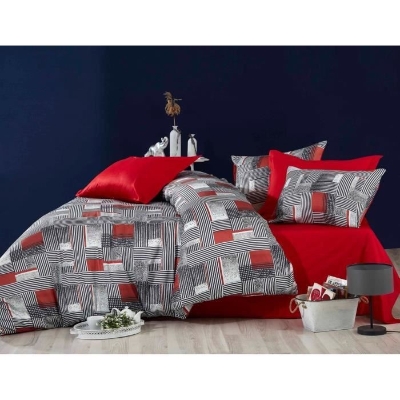 Parure de lit - 1 housse de couette 220 x 240 cm + 2 taies d'oreiller 60 x 60 cm - 100 % polyester microsatin - Gris