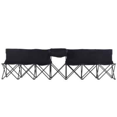 Outsunny 6 Seat Folding Sports Bench Portable Sports Team Bench Spectator Chair with Cooler Bag and Carrying Bag for Outdoor Picnic Camping - Black