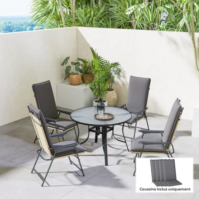 Outsunny Conjunto 4 Almofadas para Cadeira de Exterior com Fixadores e Tira Ajustável Upf50+ 124x50x5 cm Cinza