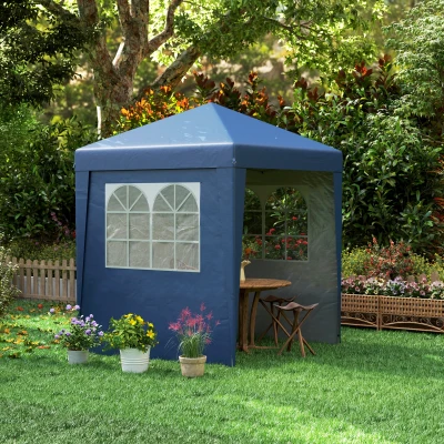 Outsunny Tenda Pop-Up Dobrável 2x2 m Altura Regulável 3 Paredes Uv30+ Azul Escuro