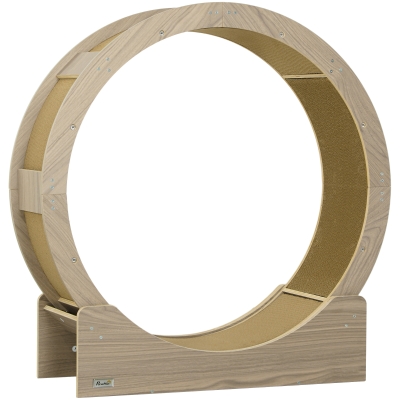 PawHut Roda de Exercício para Gatos com Travão e Tapete de Arranhar Removível 91x33,5x94 cm Castanho