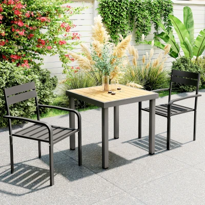 Outsunny Conjunto 2 Cadeiras de Jardim Empilháveis com Braços Alumínio 56x58x83 cm Cinza Escuro