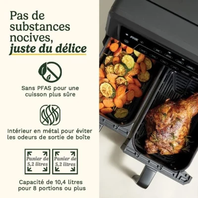 Friteuse sans huile CUISINART - Airfryer AFD10XBLE - Capacité 10,4L - Double cuves - Noir - 2400W