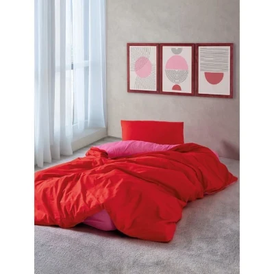 Parure de lit - 1 housse de couette 220 x 240 cm + 2 taies d'oreiller 60 x 60 cm - 100% coton renforcé - Rouge