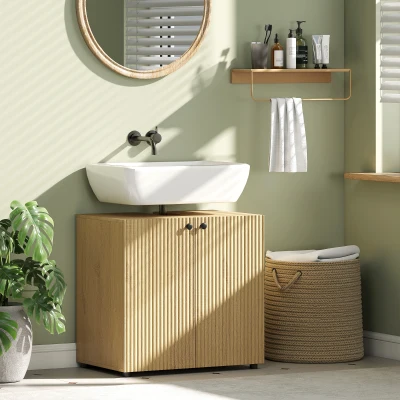 HOMCOM Mueble bajo lavabo 2 puertas con cierre suave y estante regulable, 60×39,8×58,5 cm — madera natural