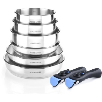 Batterie de cuisine induction - Arthur Martin - AM5538 - Acier inoxydable - 8 pieces - Poignée amovible - Tous feux dont induction