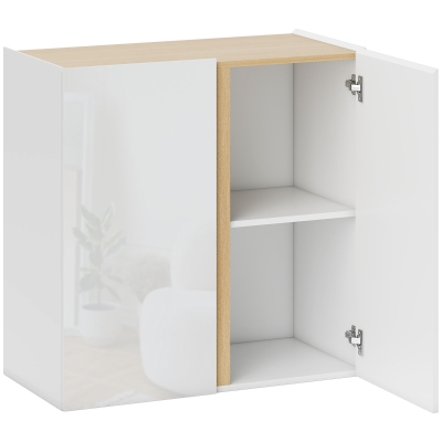 HOMCOM Aparador Alto Brilho 2 Portas com Fecho Suave e Prateleira Ajustável 80x40x80 cm Branco