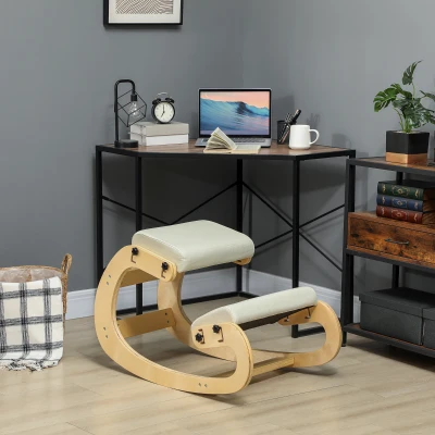 HOMCOM Cadeira Ajoelhada Ergonómica em Bétula com Balanço Regulável para Escritório