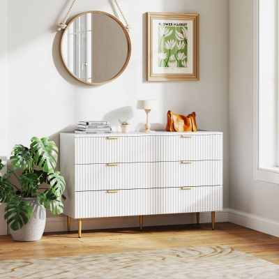 HOMCOM Cômoda 6 Gavetas Moderna com Puxadores e Pés Dourados 120x40x76,5 cm Branco