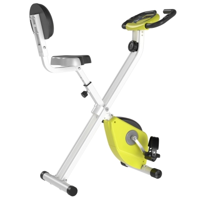 HOMCOM Bicicleta Ergométrica Dobrável com Encosto e Display LCD 8 Resistências Selim Ajustável (Amarelo)