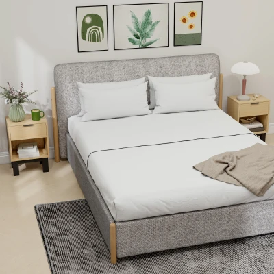 HOMCOM Juego de 2 Mesitas de Noche Estrechas Mesillas de Noche Modernas con Cajón Estante Abierto 35x26x50 cm Roble