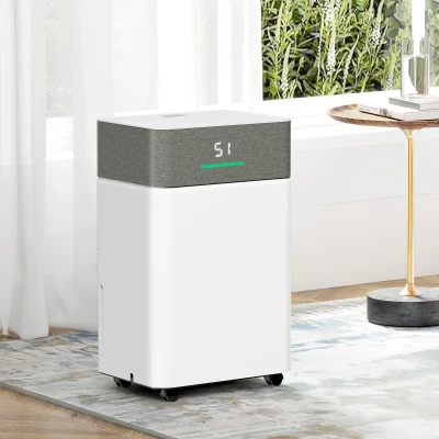 HOMCOM Desumidificador Elétrico 12L/Dia Desumidificador Silencioso Reservatório de Água 4,3L com Rodas 30,5x23,5x49,5cm Branco