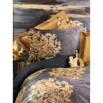 Parure de lit - 1 housse de couette 220 x 240 cm + 2 taies d'oreiller 60 x 60 cm - Satiné 100% coton - Anthracite