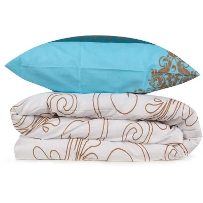 Parure de lit - 1 housse de couette 220 x 240 cm + 2 taies d'oreiller 60 x 60 cm - 100% coton renforcé - Turquoise