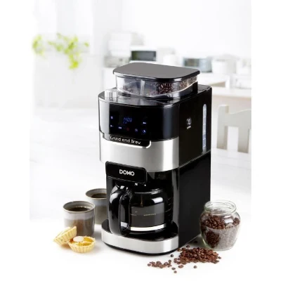 Cafetiere filtre avec moulin intégré - DOMO - DO721K - 900 W - 1,5 L - 12 tasses - 200 g de grains - Ecran LCD - 3 intensités -