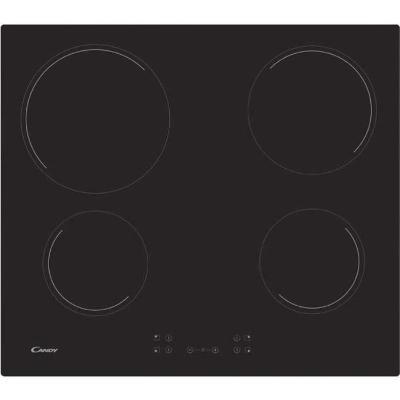 Plaque de cuisson vitrocéramique CANDY CH64CCB - 4 foyers - L 56 x P 49 cm - Revetement verre noir