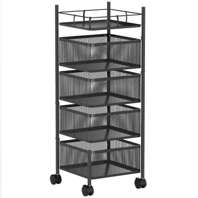 HOMCOM Carrito de cocina 5 niveles con 4 cestas giratorias — 27,5×27,5×77 cm, negro