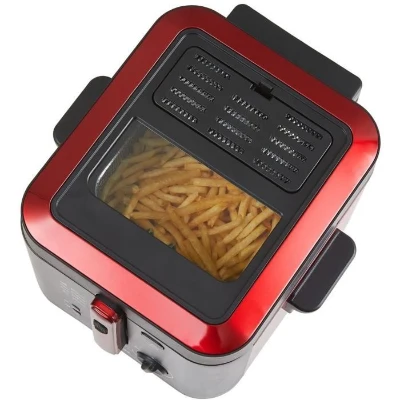 Friteuse électrique - BRANDT - FRI25R - Cuve fixe - 2,5 L d'huile + 1kg de frites - Hublot de contrôle - Rouge / Noir