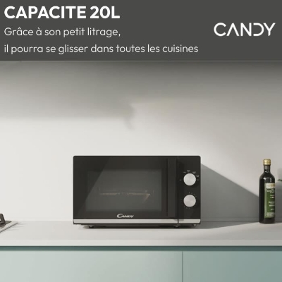Micro-ondes Candy Moderna CMW20TNMB 700 W 20L Noir - Fonction Décongélation - Plateau Tournant en Verre - 6 Niveaux de Puissance