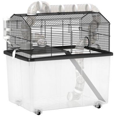 PawHut Gaiola para Hamsters e Roedores com Tubos Rampa e Acessórios 58x43x57 cm Preto