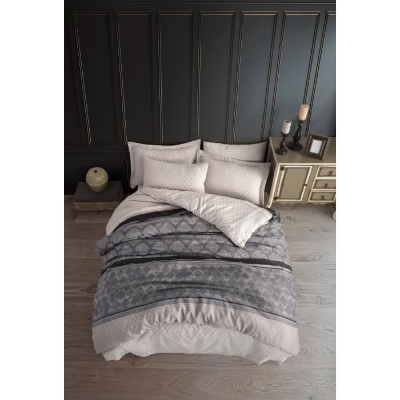 Parure de lit - 1 housse de couette 220 x 240 cm + 2 taies d'oreiller 60 x 60 cm - 65% coton, 35% polyester - Gris