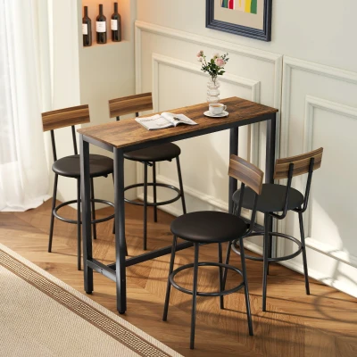 HOMCOM Bar Table Wood Effect Rustic Brown