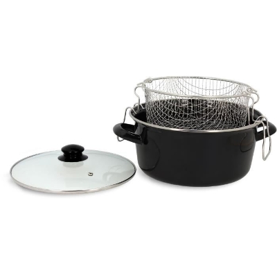 Friteuse - MENASTYL - 3645580 - En acier émaillé - Noir - 26 cm - Avec couvercle et panier - Tous feux dont induction