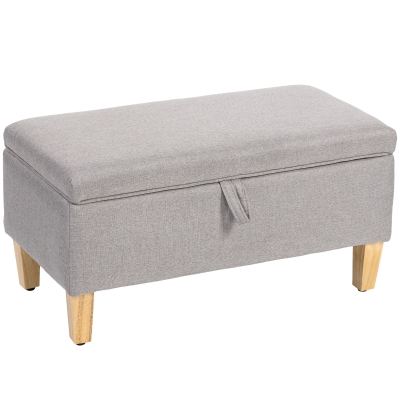 HOMCOM Linen Storage Ottoman Rubberwood Legs Light Grey