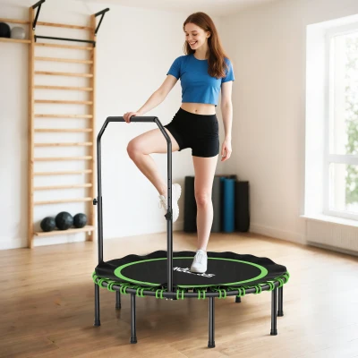 SPORTNOW Fitness-Trampolin mit verstellbarem Handlauf, Sport-Trampolin für drinnen und draußen, Stahl, Kunststoff, Grün