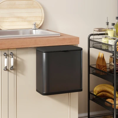 HOMCOM 8 L Mülleimer, freistehend oder hängend platzierbar, Edelstahl, Schwarz