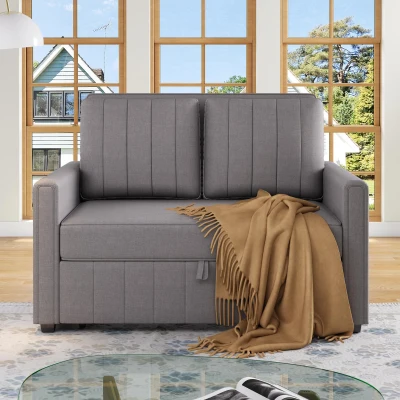 Multifunctional Folding Sofa Bed with Adjustable Backrest and 2 Cushions, Dark Grey