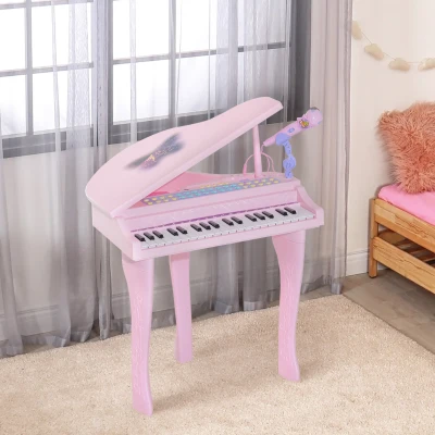 HOMCOM Piano Infantil 37 Teclas com Microfone e Luzes LED Rosa