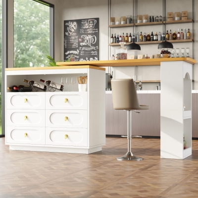 360° Rotating Bar Table with Rotating Side Table, White