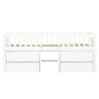 Low Loft Bed with 4 Drawers, White