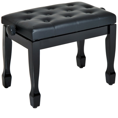 HOMCOM Banco de Piano Ajustável Madeira Maciça Assento Capitonê em Pu Até 200 Kg 68x34x16,5 cm Preto