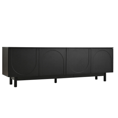 Modern Lowboard TV Cabinet with Push-to-Open Doors and Adjustable Shelves, Black