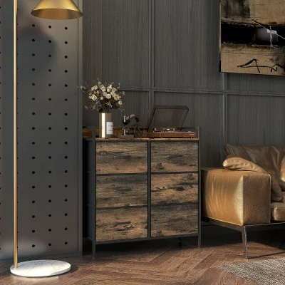 HOMCOM Cómoda con 6 Cajones Plegables Cajonera de Tela con Estructura de Acero Estilo Industrial 79x29x85 cm Marrón Rústico