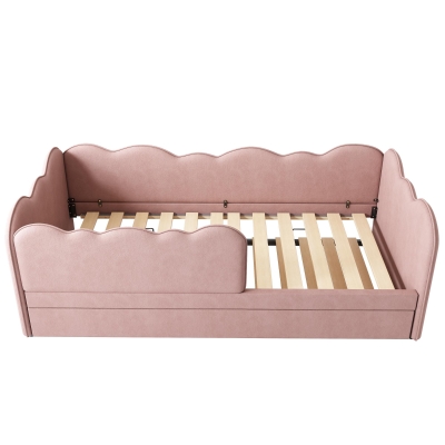 Upholstered Daybed with Pull-Out Trundle, Pink