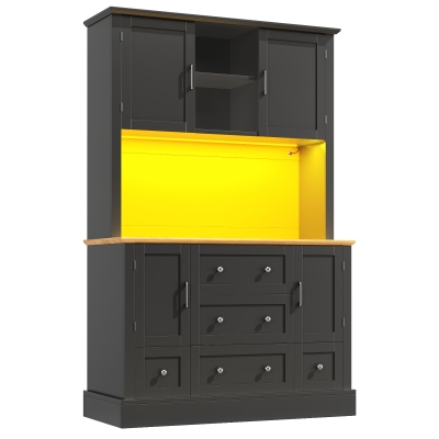 Tall Kitchen Cabinet with Open Middle Shelf and Five Drawers, Black