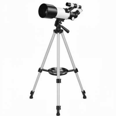 Outsunny Astronomisches Refraktor-Teleskop 70 mm, 40×/16×, höhenverstellbares Stativ, 80×80×135 cm, Weiß
