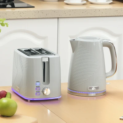 HOMCOM Modern Kettle & Toaster Set Grey