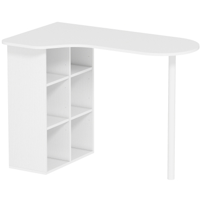 HOMCOM Secretária Curva 100x59 cm 6 Compartimentos e 4 Prateleiras Ajustáveis Branco