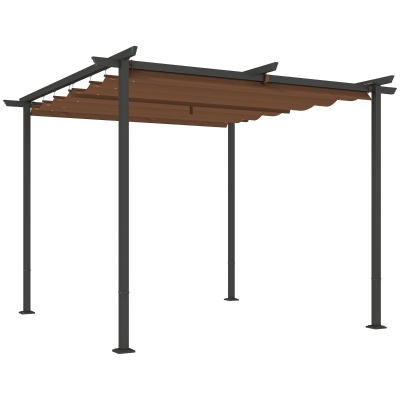Outsunny Pérgola Retrátil 3x3 m em Poliéster 180 g/m² Upf30 Castanho