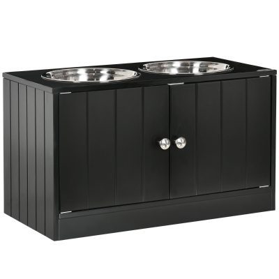 PawHut Comedouro Elevado para Cães com 2 Tigelas de Aço Inoxidável e Espaço de Armazenamento Oculto 60x30x35,5 cm Branco