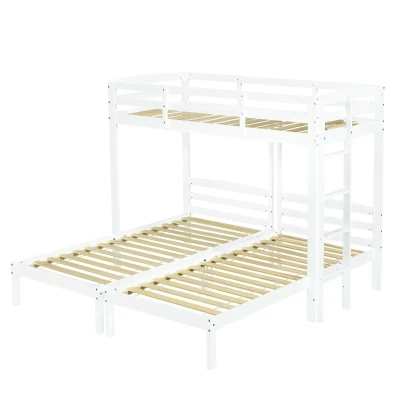 Triple Bunk Bed Space-Saving SleeperSide with Ladder and Bedside Storage, White